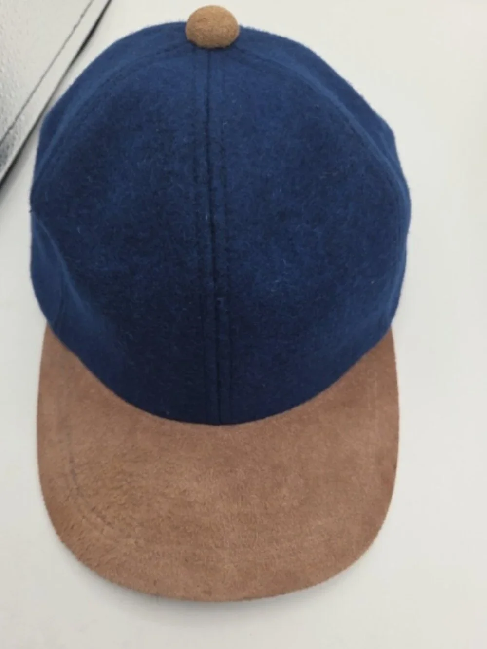 Navy Wool‑Blend Cap with Suede Brim - Picture 8 of 8